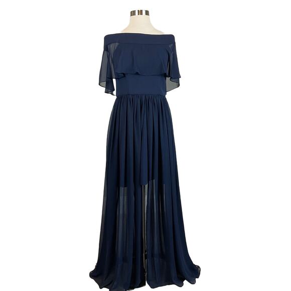 Aqua Dresses & Skirts - AQUA Women's Formal Dress Size 4 Blue Chiffon Off the Shoulder Long Gown